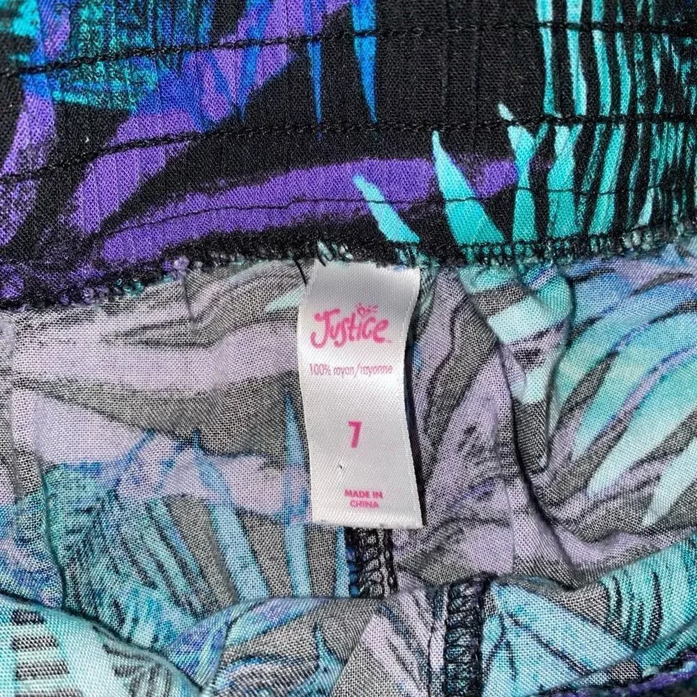 Justice tropical print ruffle front pull on shorts girls sz 7